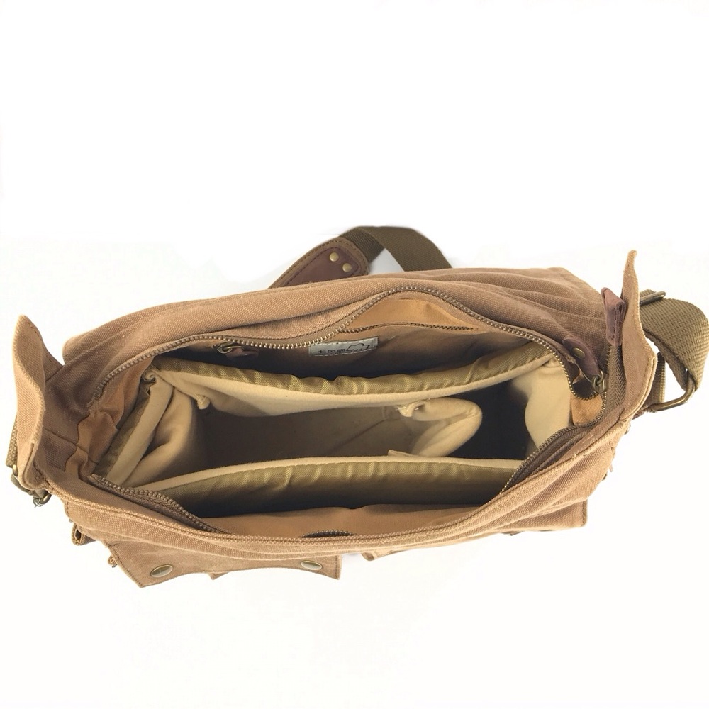 S.C.COTTON Leather and Khaki Canvas Messenger Laptop Office Bag - Picture 10 of 11